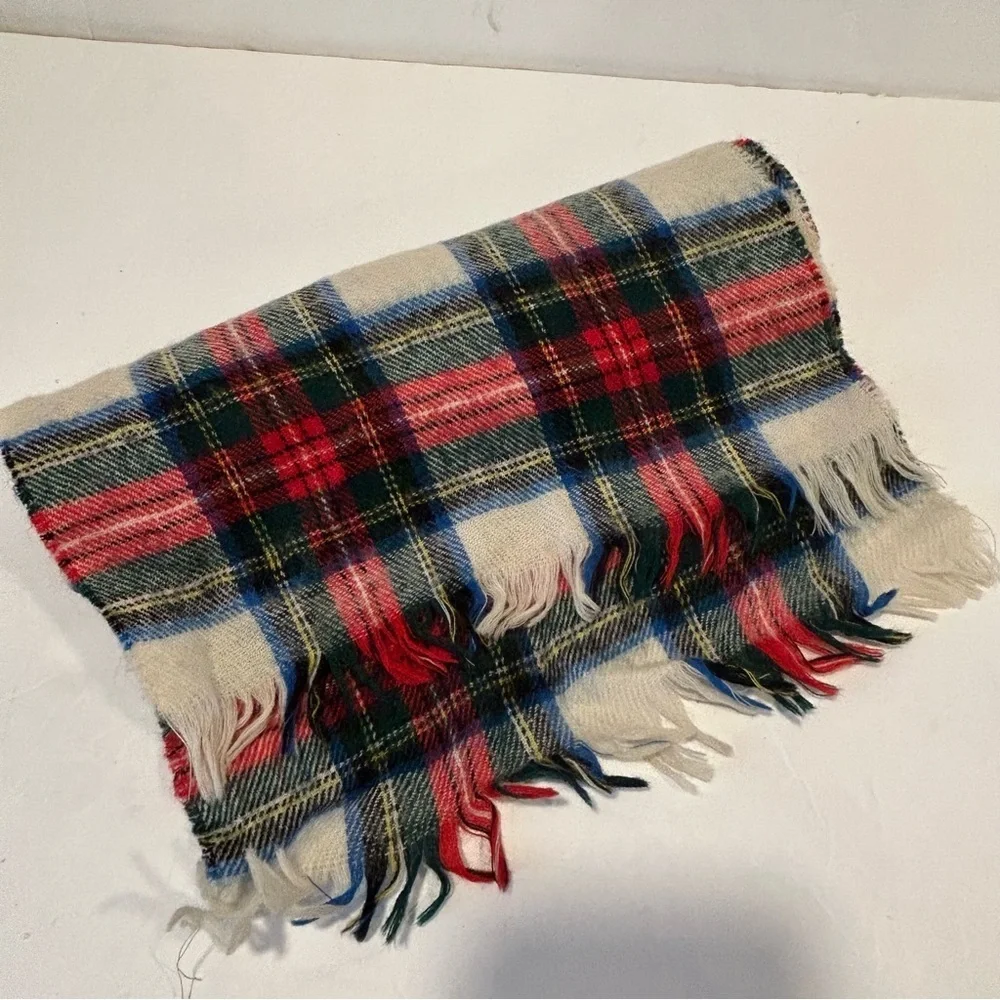 RODLINOCH Stewart Tartan 100% New Lambswool Scarf Scotland Cream Blue Red Plaid